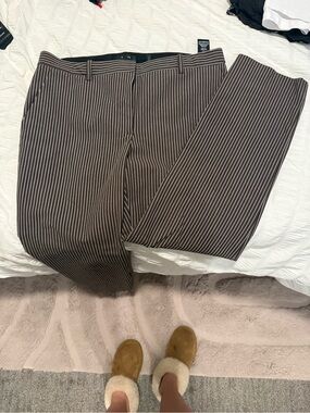 Theory Brown Pinstripe Trousers with White Stripes